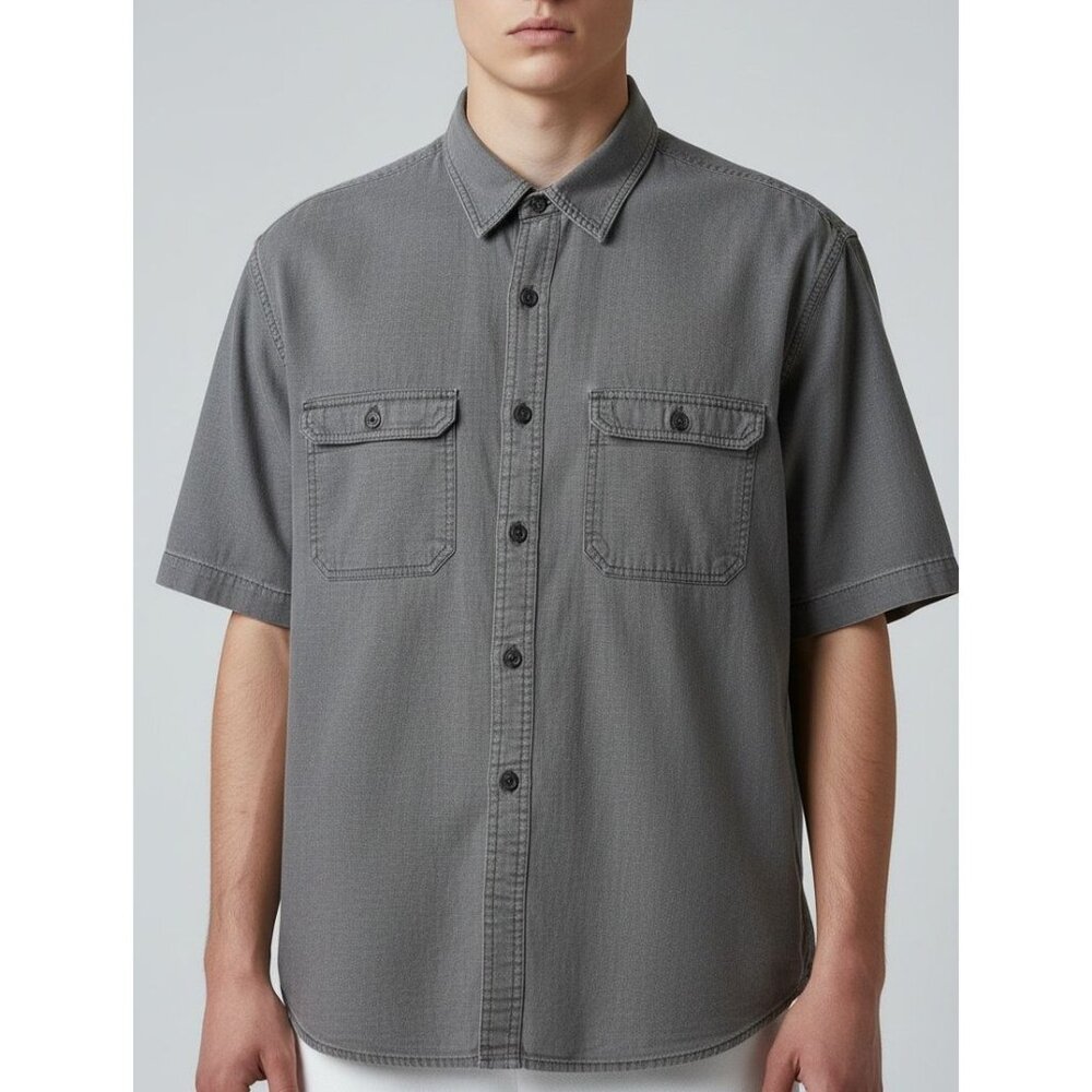 Old Navy Mens Slim Fit Short Sleeve Gray Button-Down Shirt Size XL 100% Cotton C